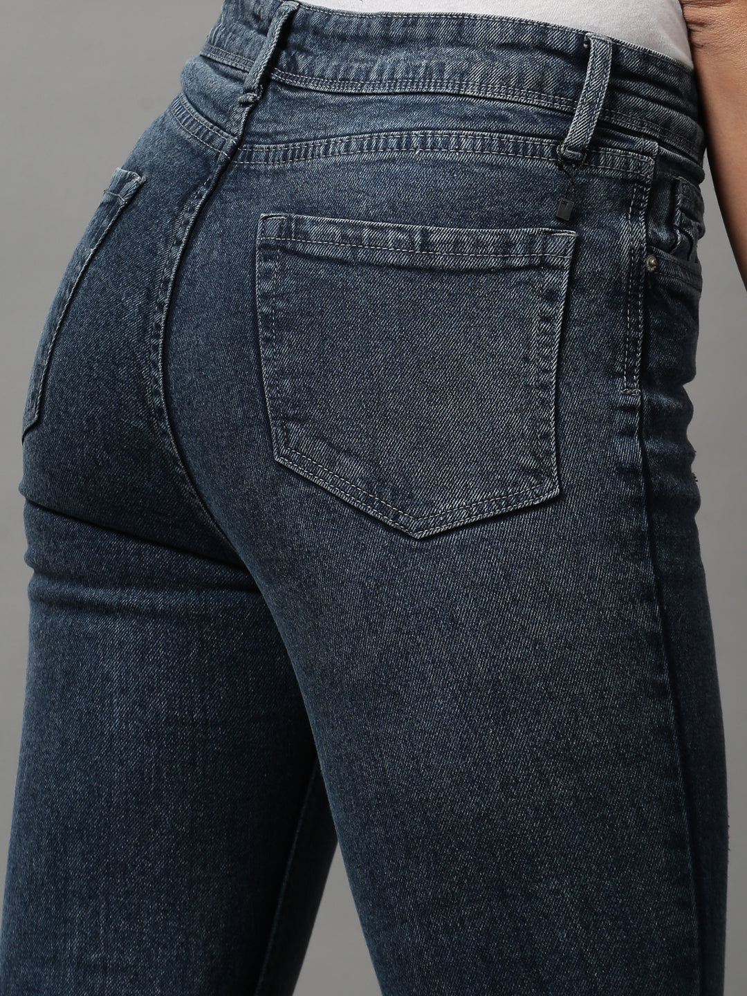 Women's Blue Solid Bootcut Denim Jeans