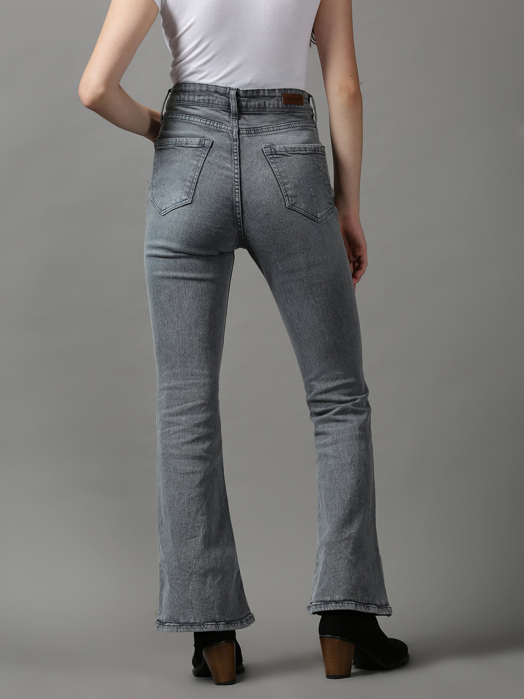 Women's Grey Solid Bootcut Denim Jeans