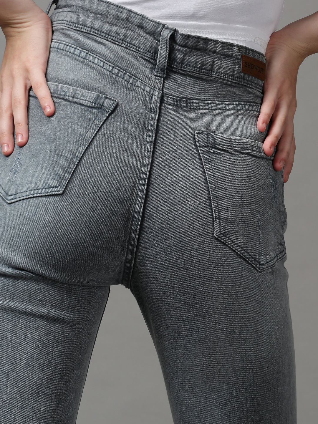 Women's Grey Solid Bootcut Denim Jeans