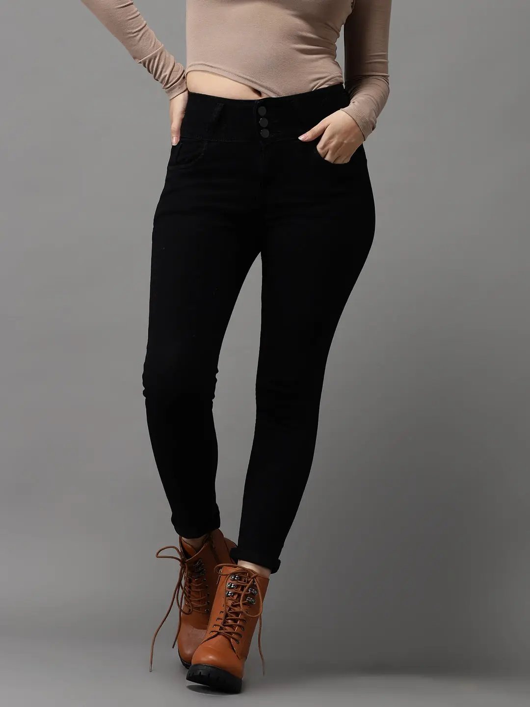 Women's Black Jean Skinny Fit High-Rise Stretchable Jeans