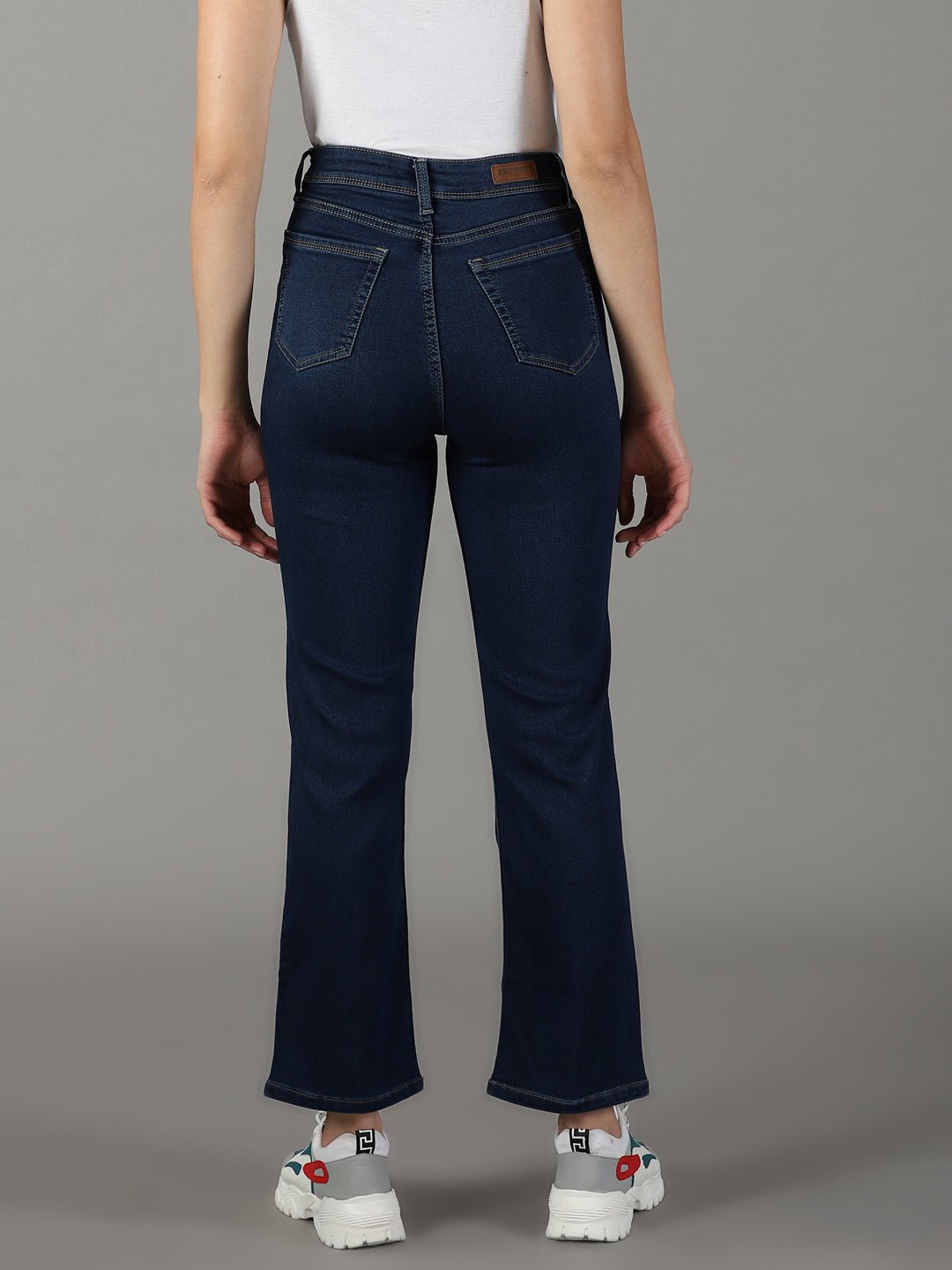 Women's Navy Blue Solid Straight Fit Denim Jeans