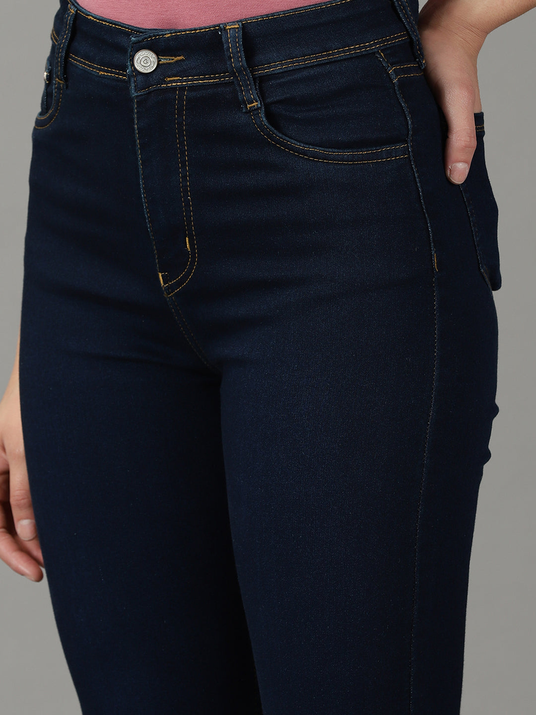 Women's Navy Blue Solid Straight Fit Denim Jeans