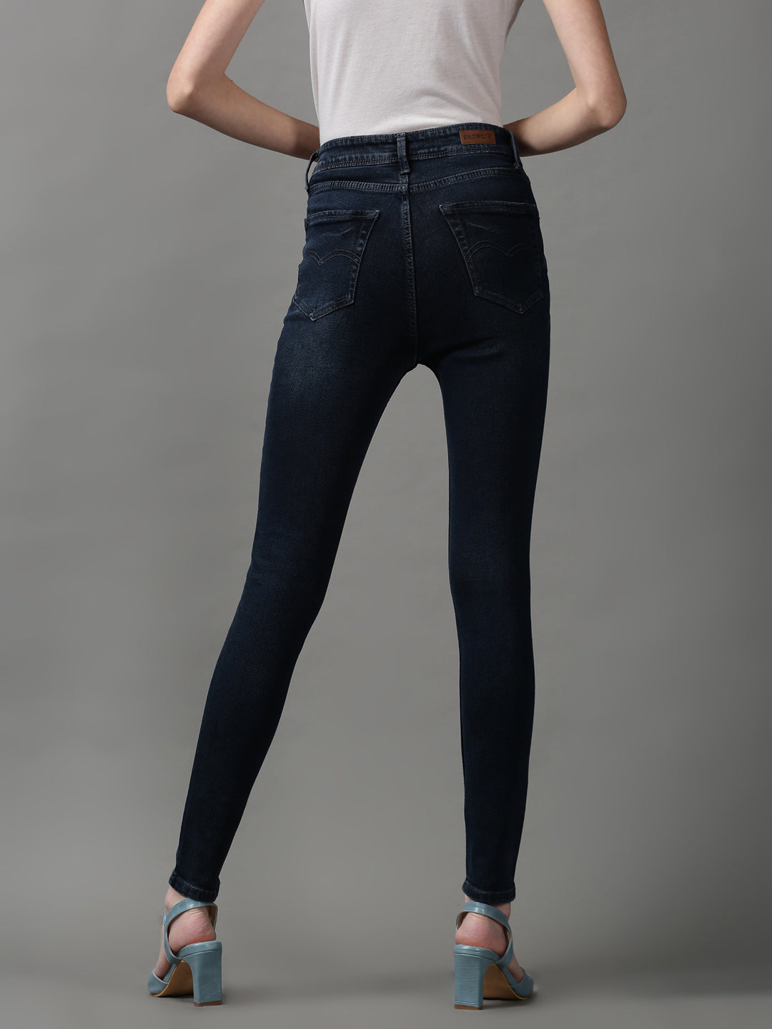 Women's Navy Blue Solid Skinny Fit Denim Jeans