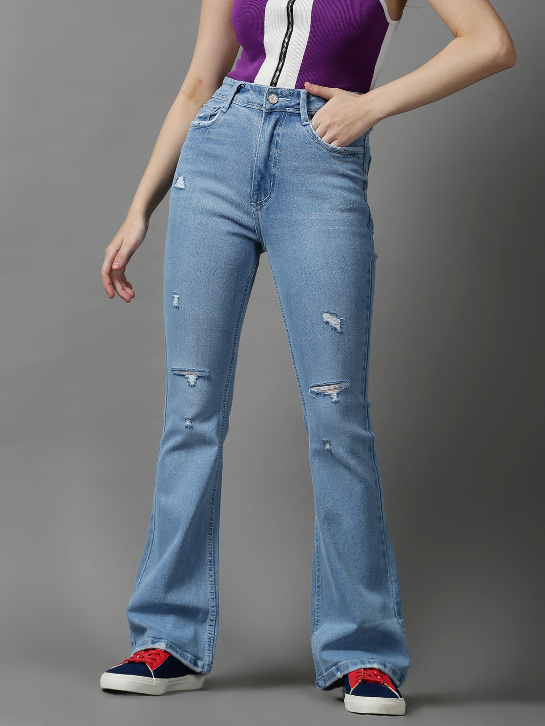 Women's Blue Solid Bootcut Denim Jeans