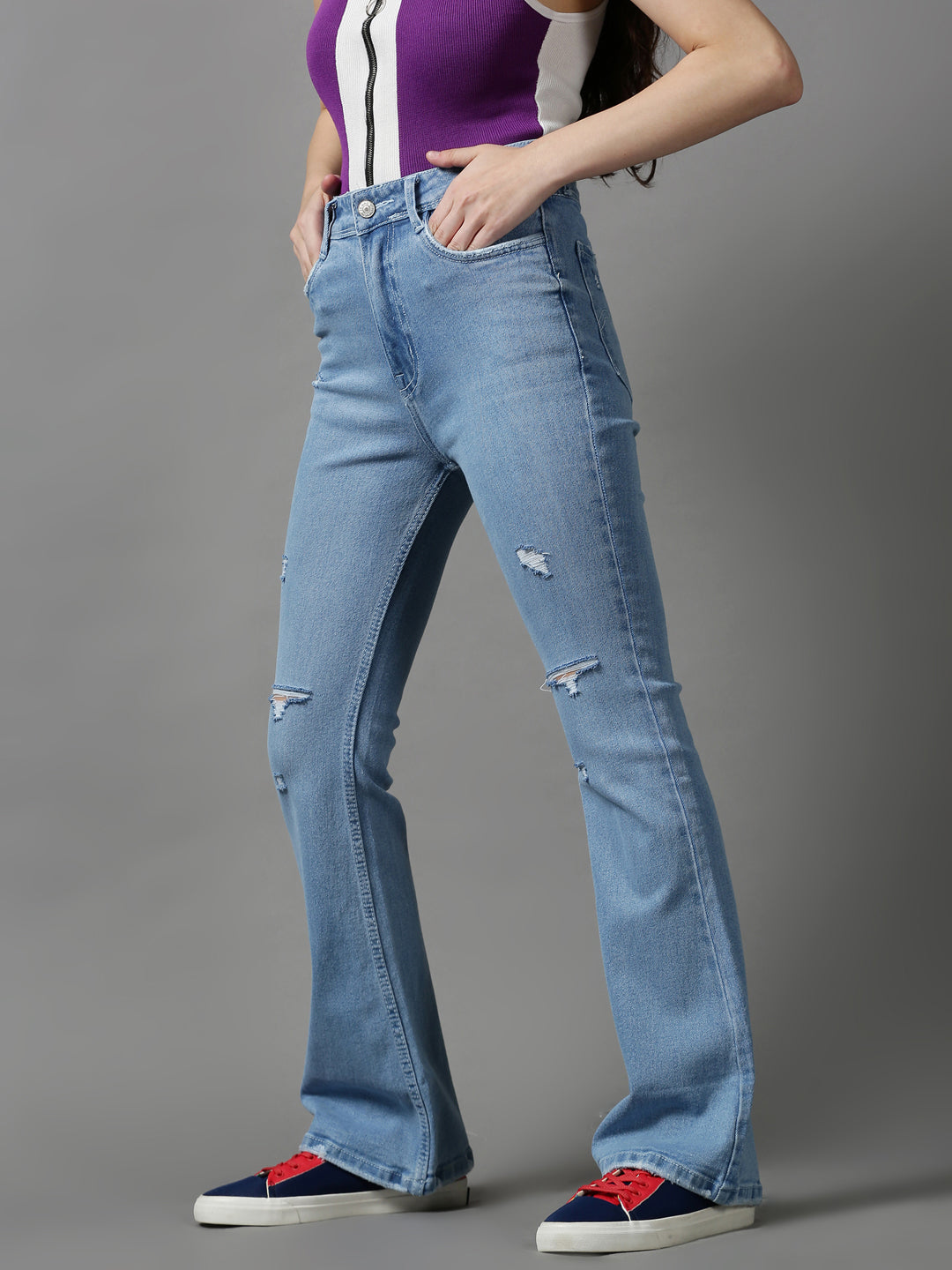 Women's Blue Solid Bootcut Denim Jeans