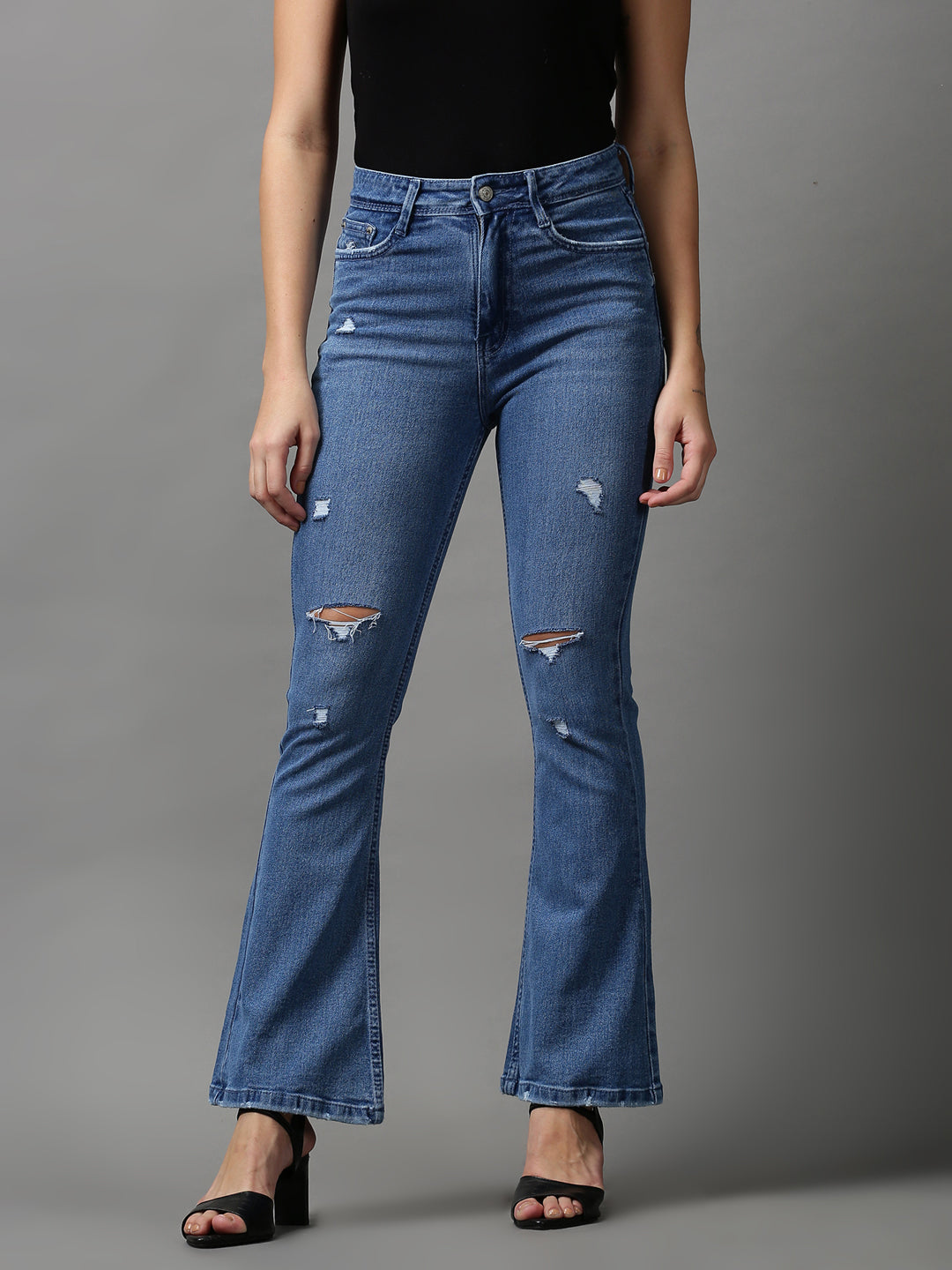 Women's Blue Solid Bootcut Denim Jeans