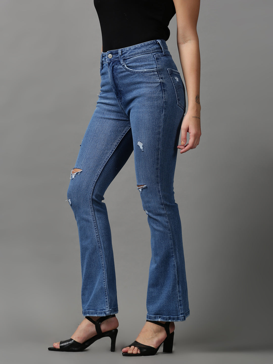 Women's Blue Solid Bootcut Denim Jeans