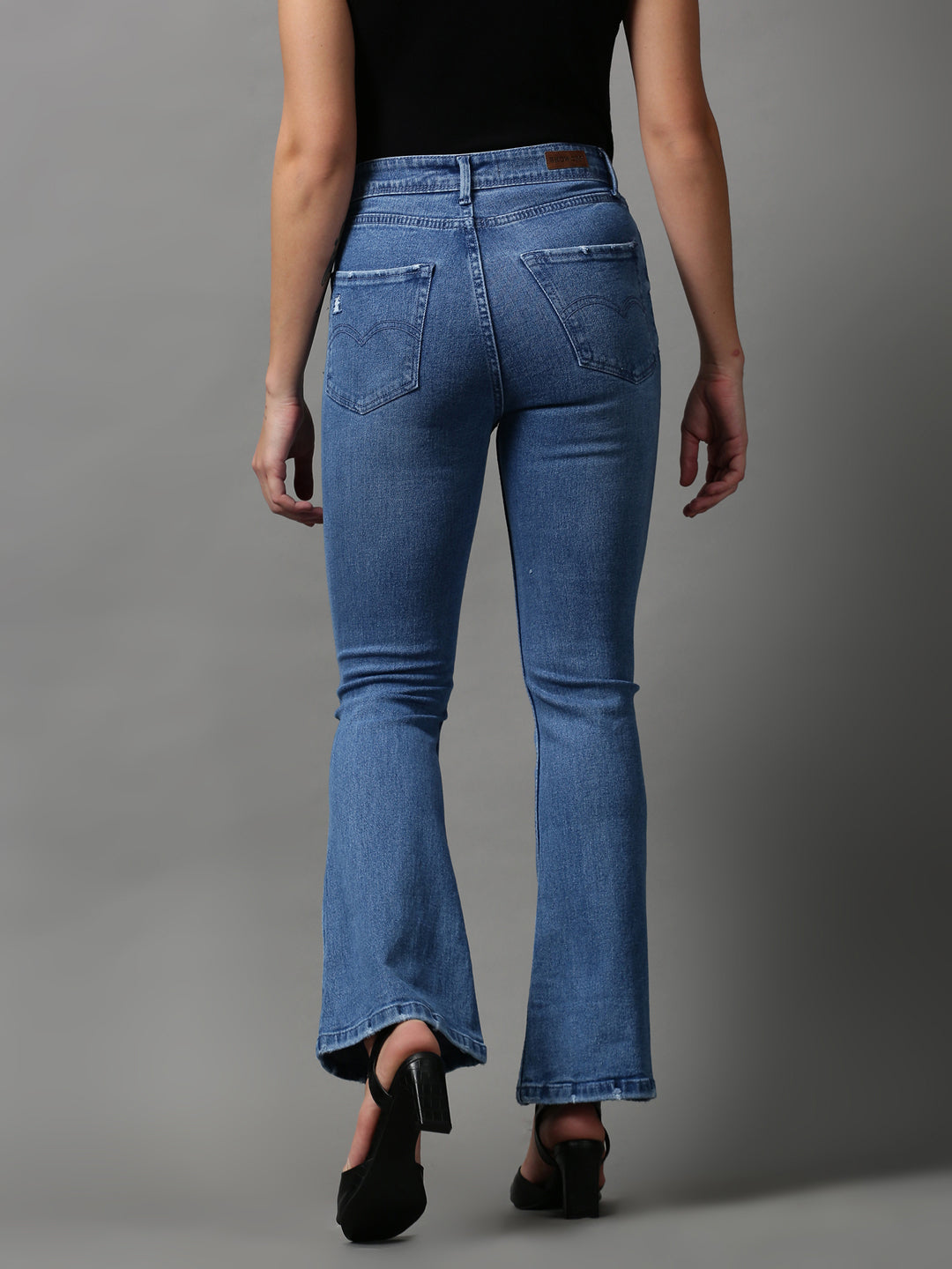 Women's Blue Solid Bootcut Denim Jeans