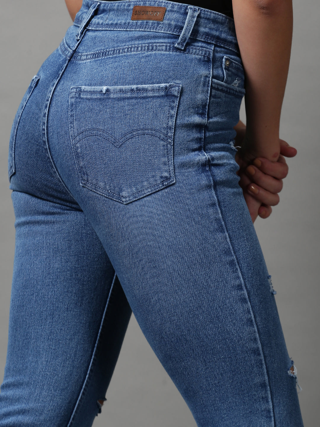 Women's Blue Solid Bootcut Denim Jeans