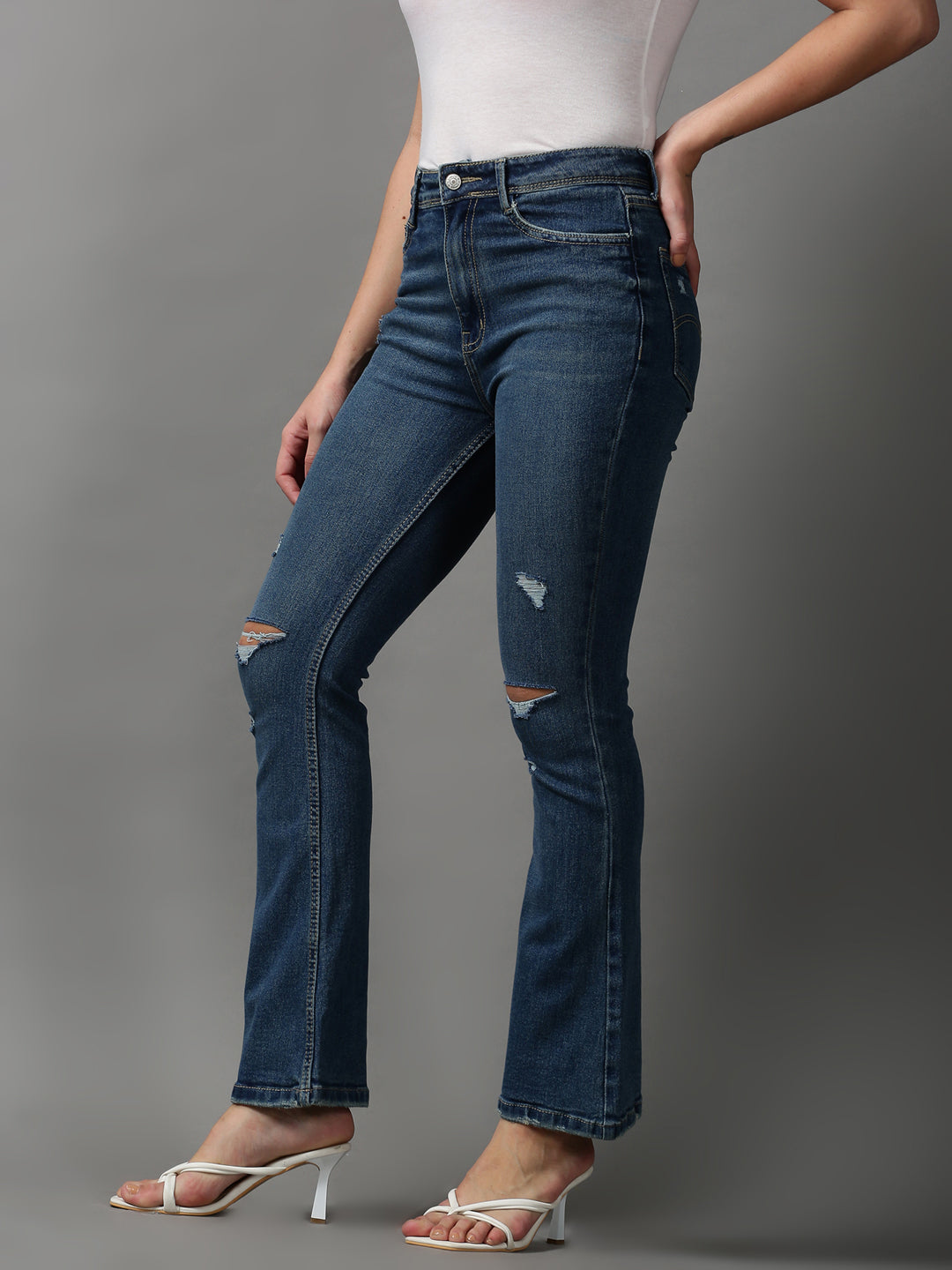 Women's Blue Solid Bootcut Denim Jeans