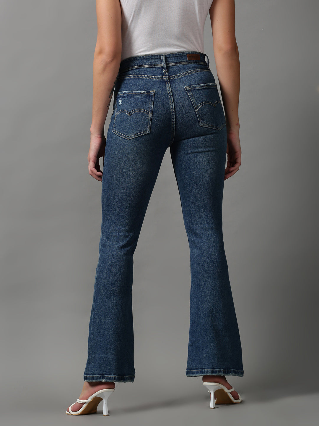 Women's Blue Solid Bootcut Denim Jeans