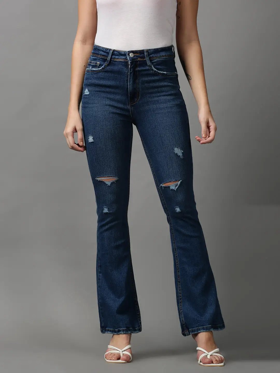 Women's Blue Solid Bootcut Denim Jeans