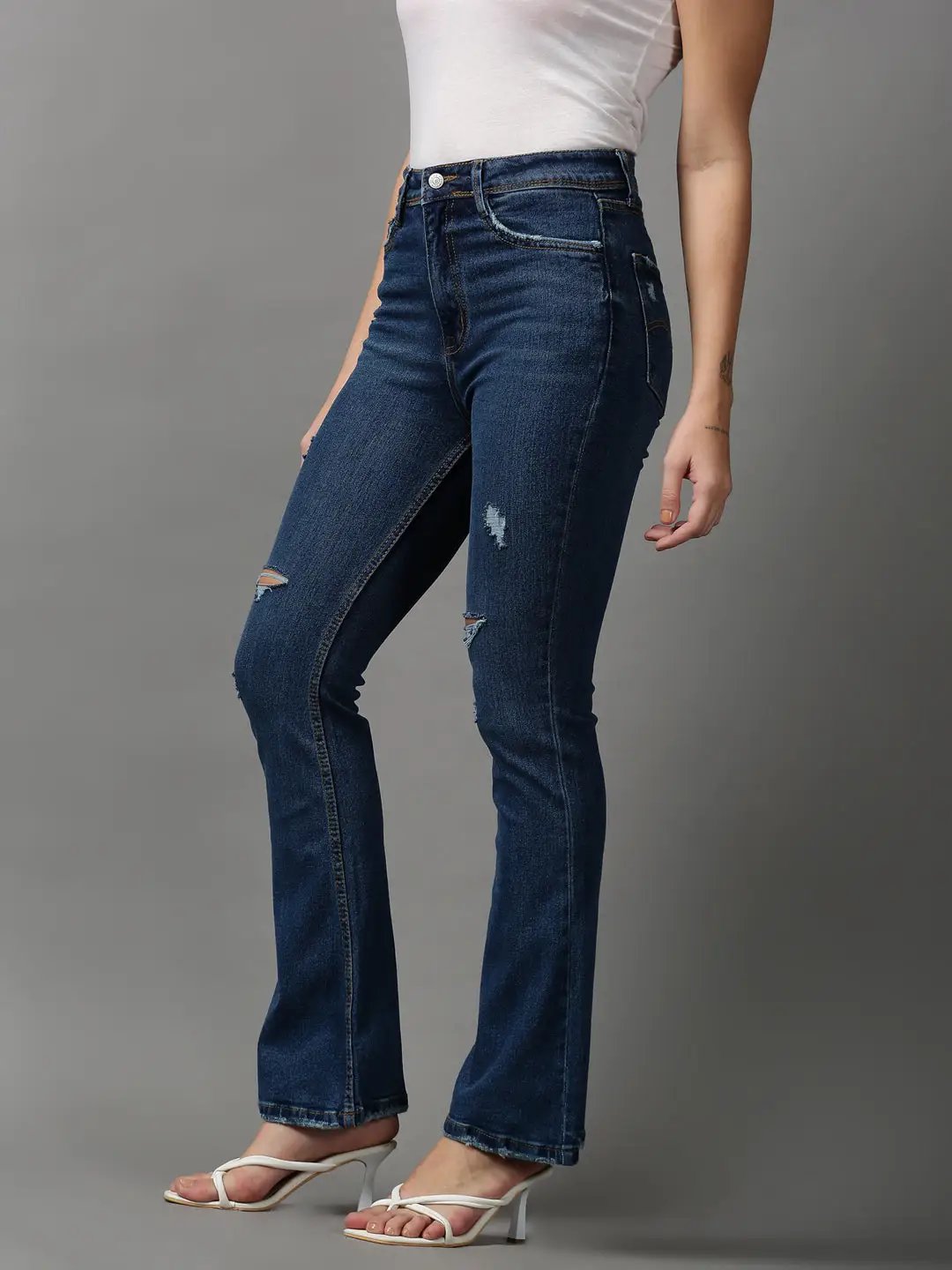 Women's Blue Solid Bootcut Denim Jeans