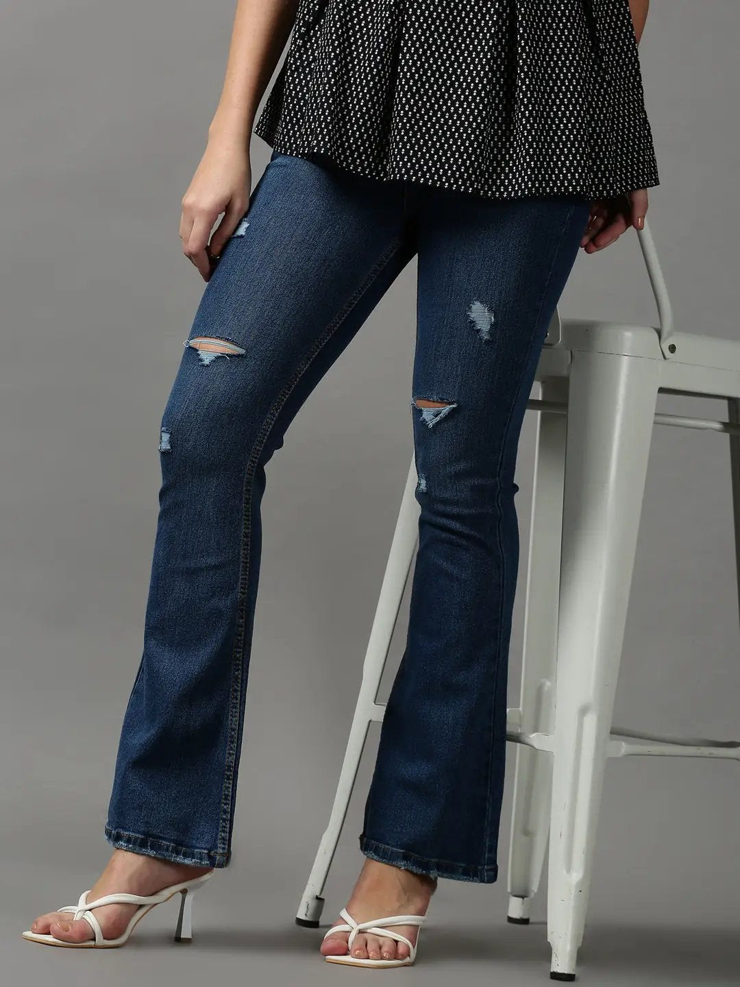 Women's Blue Solid Bootcut Denim Jeans