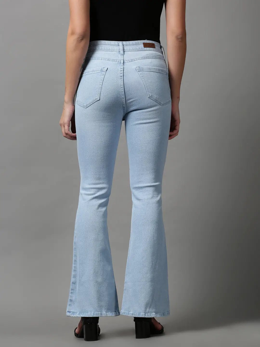 Women's Blue Bootcut Mildly Distressed Light Fade Stretchable Denim Jeans