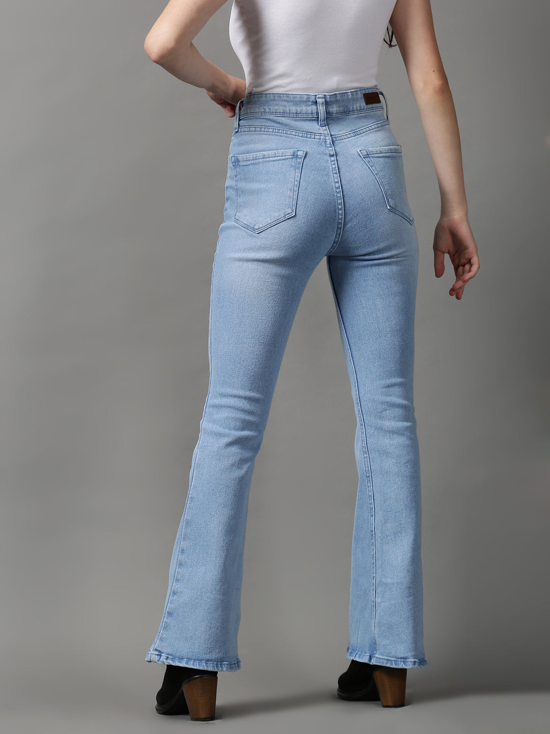 Women's Blue Solid Bootcut Denim Jeans