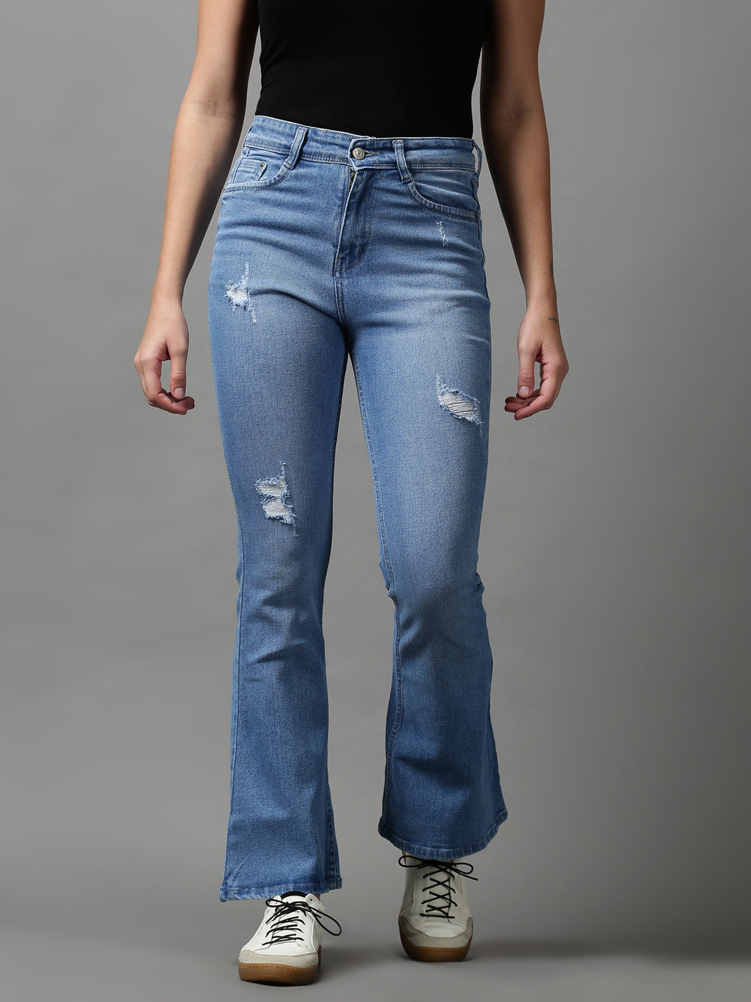 Women's Blue Solid Bootcut Denim Jeans