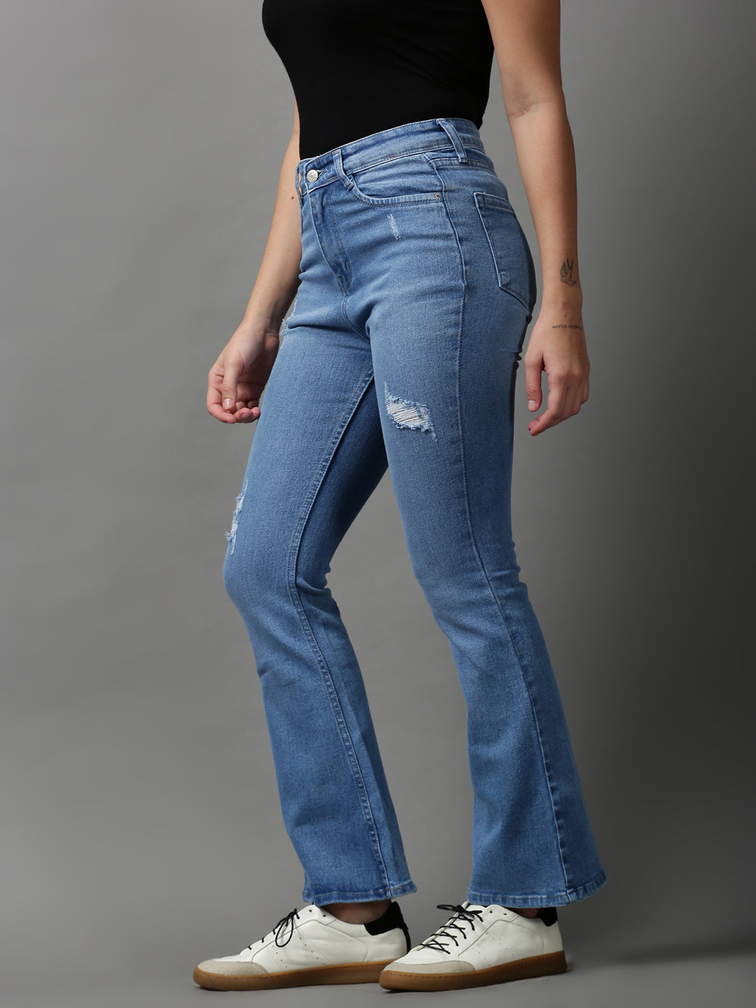 Women's Blue Solid Bootcut Denim Jeans