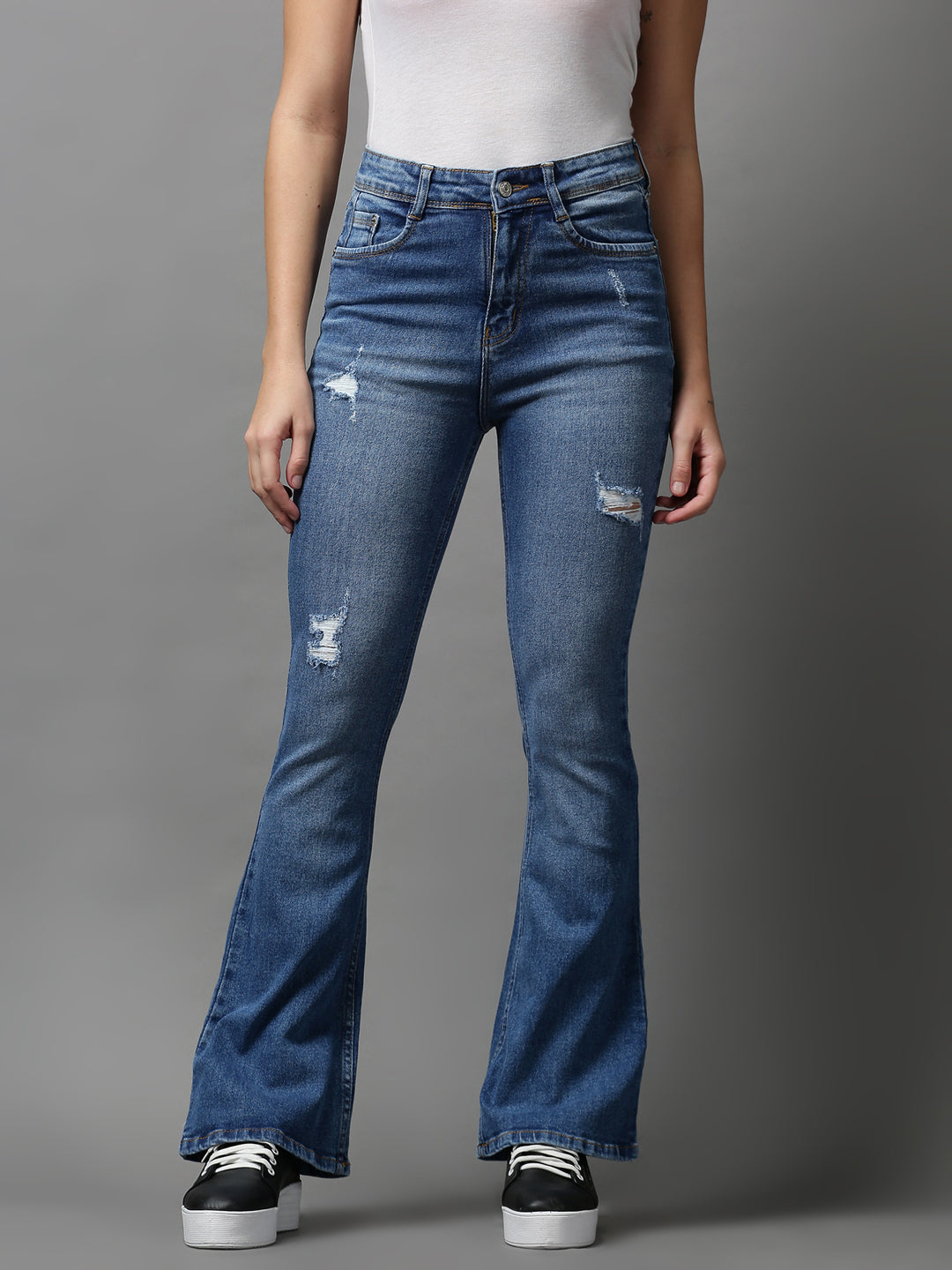 Women's Blue Solid Bootcut Denim Jeans