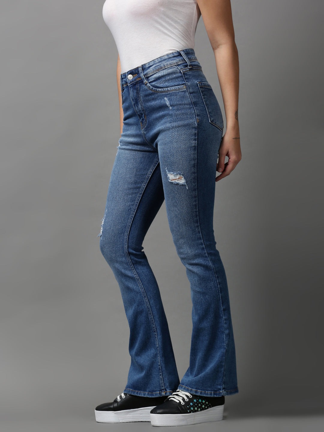 Women's Blue Solid Bootcut Denim Jeans