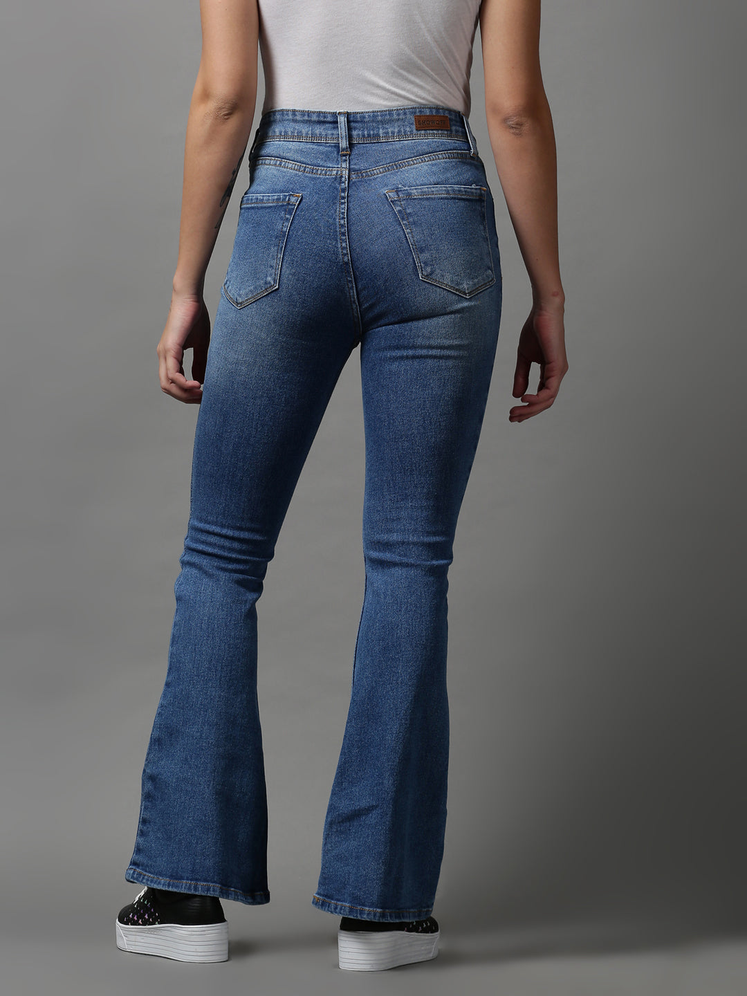 Women's Blue Solid Bootcut Denim Jeans