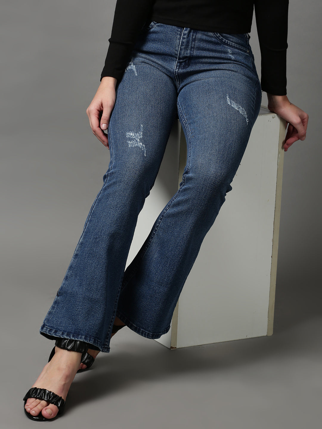 Women's Blue Solid Bootcut Denim Jeans