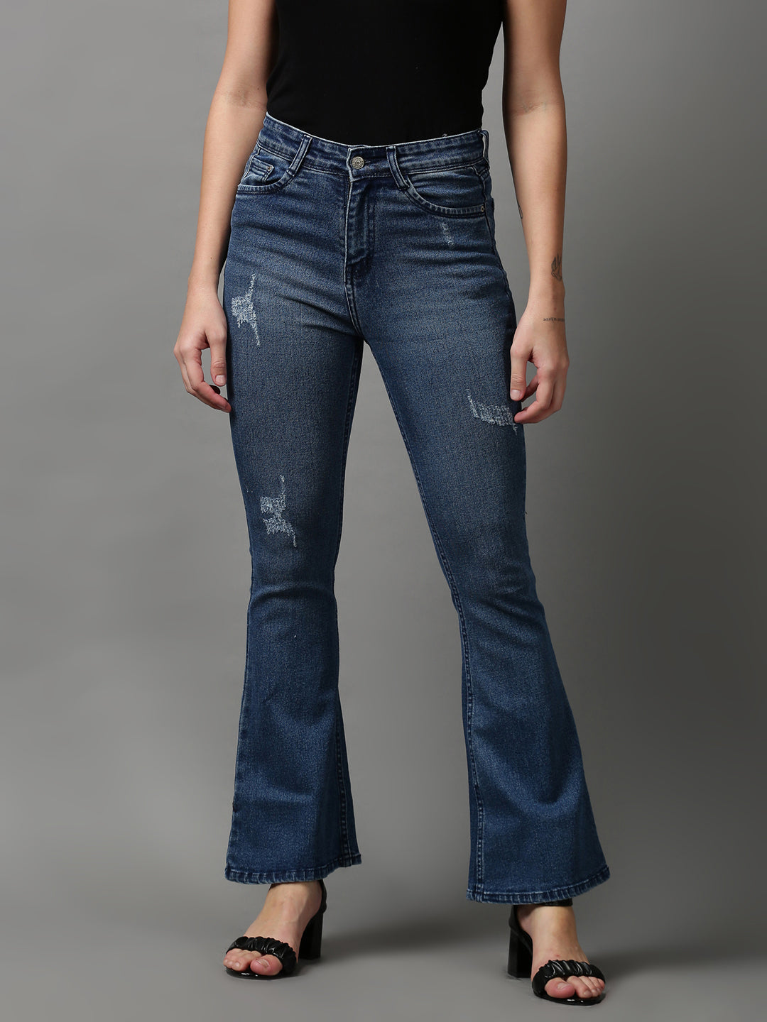 Women's Blue Solid Bootcut Denim Jeans