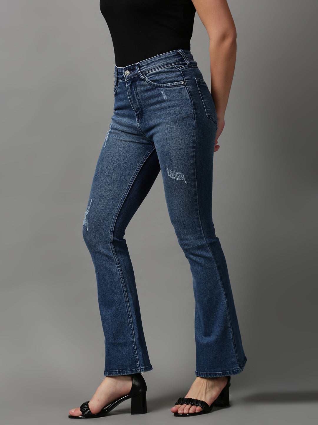 Women's Blue Solid Bootcut Denim Jeans