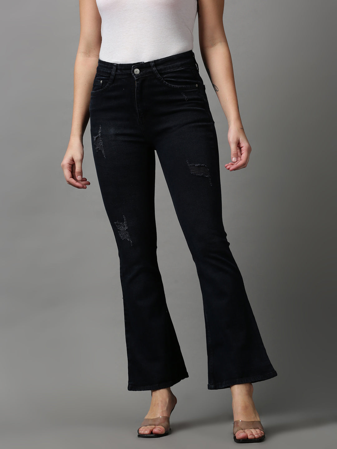 Women's Black Solid Bootcut Denim Jeans