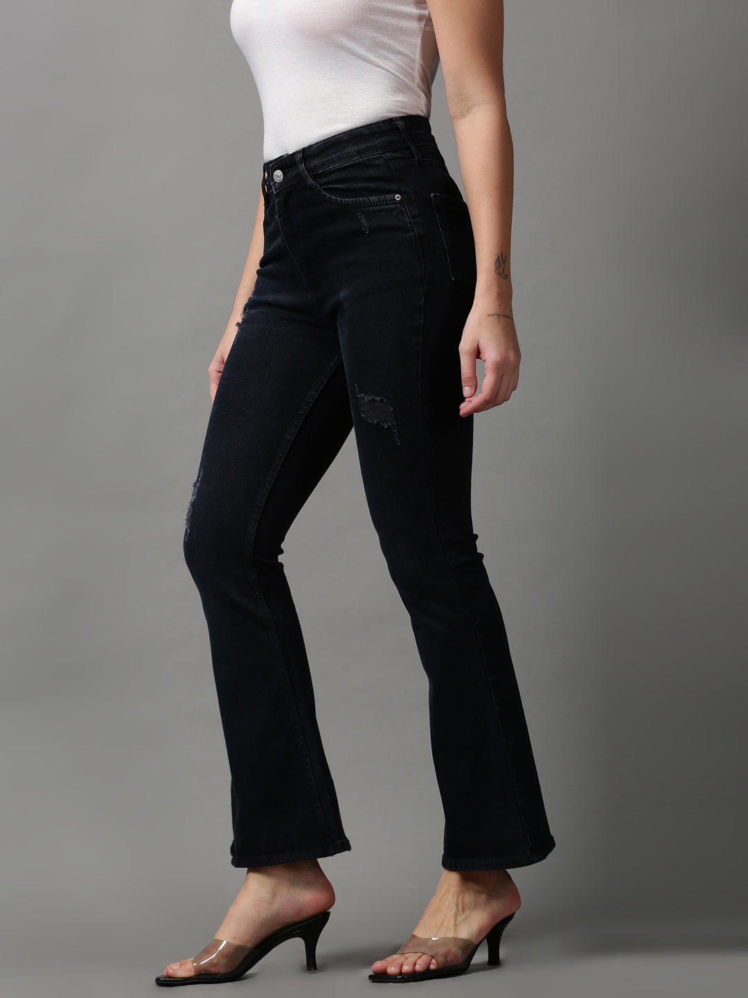 Women's Black Solid Bootcut Denim Jeans