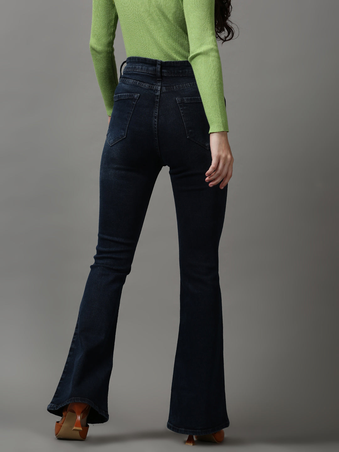 Women's Navy Blue Solid Bootcut Denim Jeans