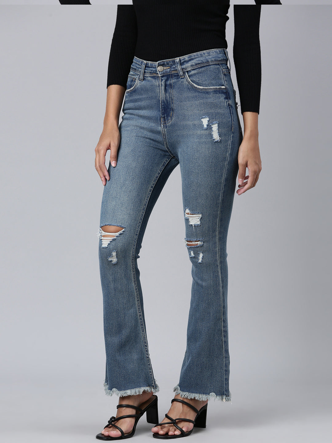 Women's Blue Solid Bootcut Denim Jeans