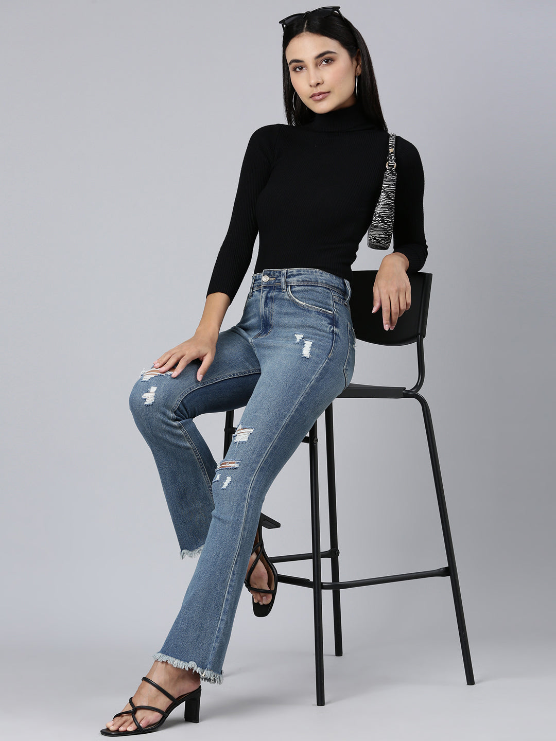 Women's Blue Solid Bootcut Denim Jeans