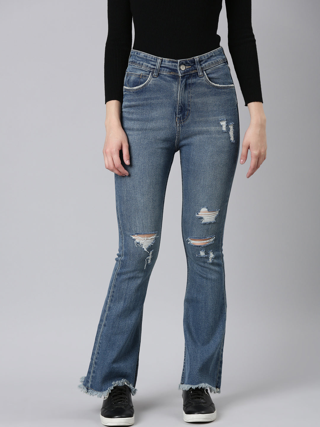 Women Blue Solid Bootcut Denim Jeans