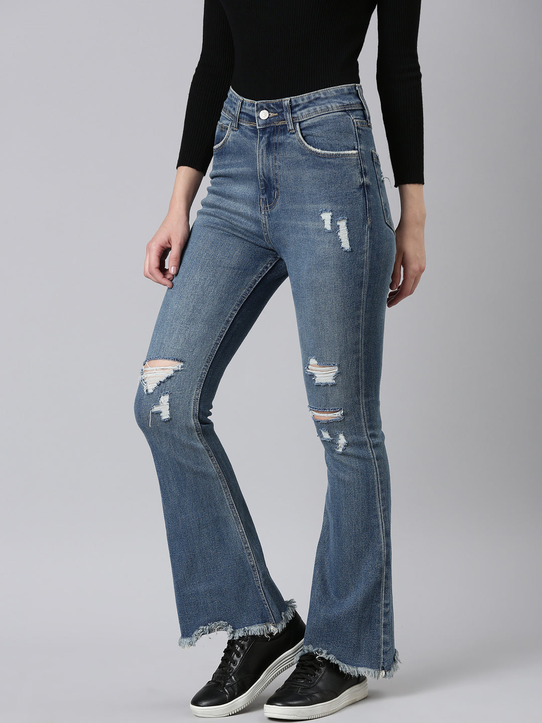 Women Blue Solid Bootcut Denim Jeans