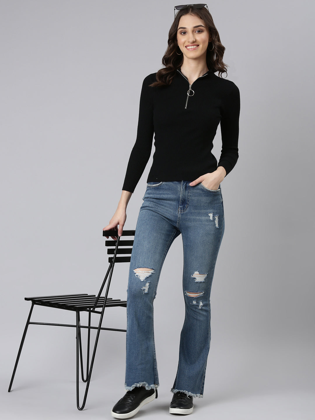 Women Blue Solid Bootcut Denim Jeans