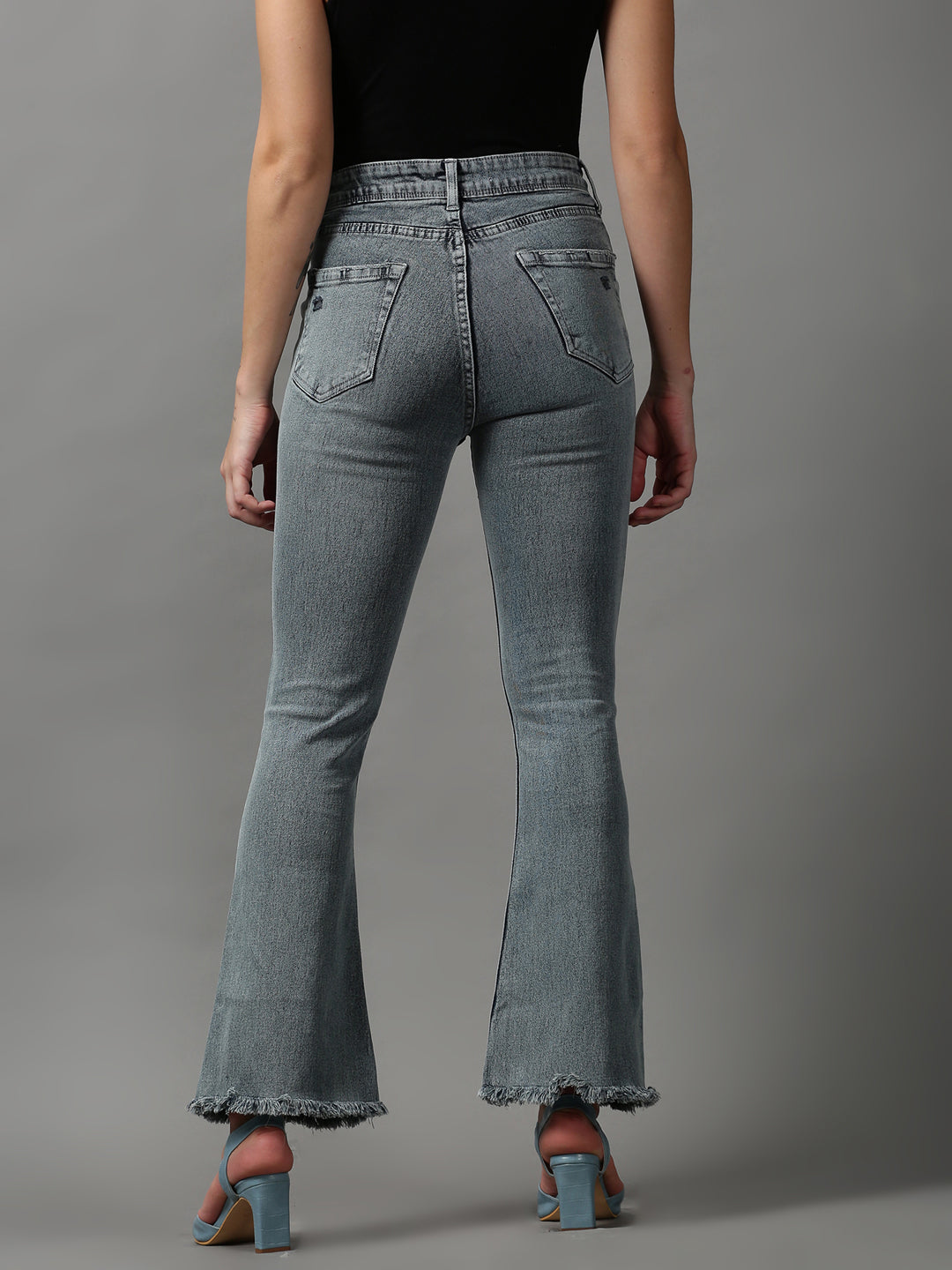 Women's Grey Solid Bootcut Denim Jeans