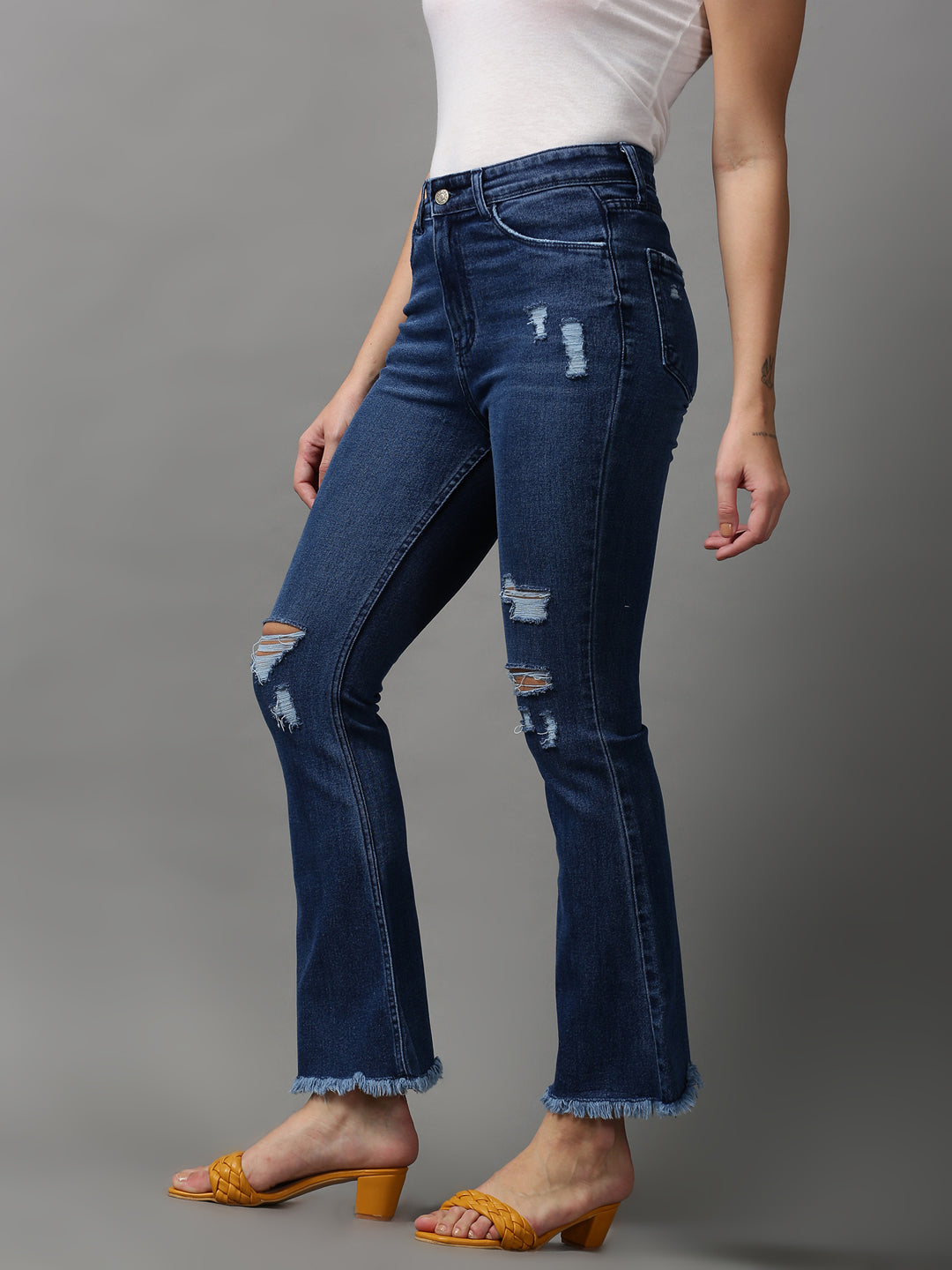 Women's Navy Blue Solid Bootcut Denim Jeans