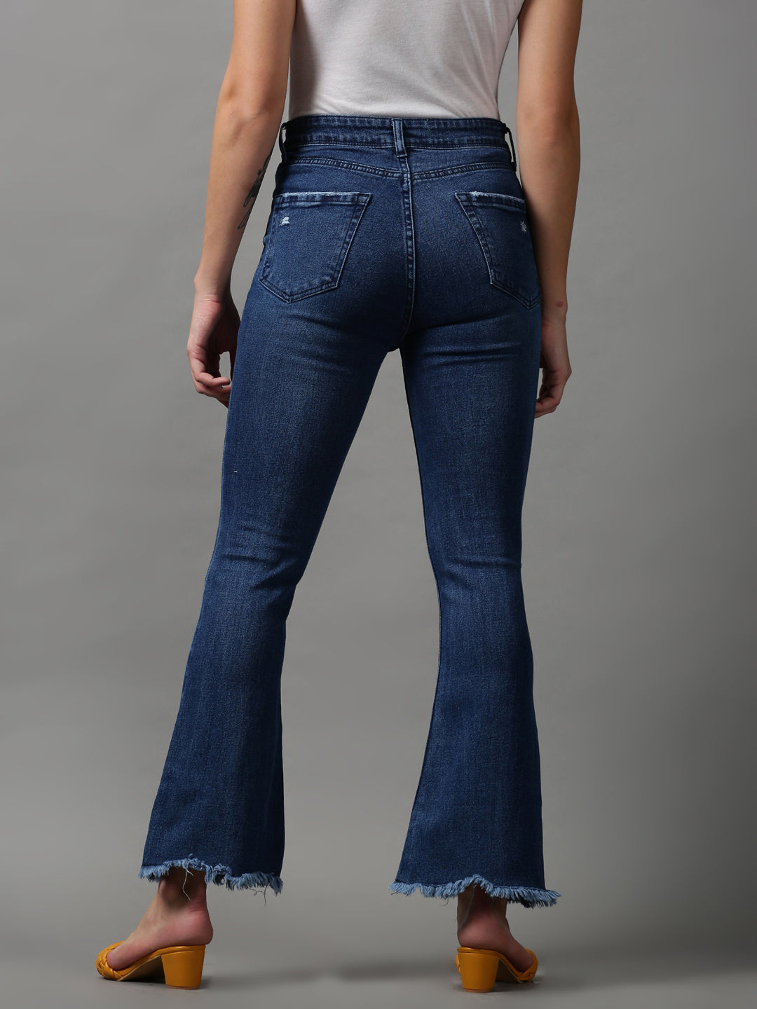 Women's Navy Blue Solid Bootcut Denim Jeans