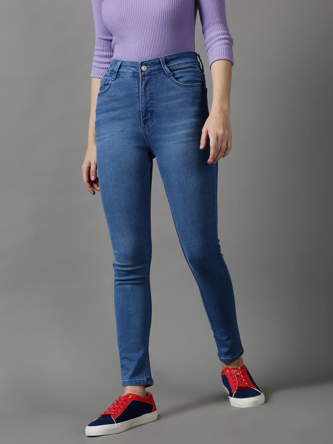 Women's Blue Solid Skinny Fit Denim Jeans