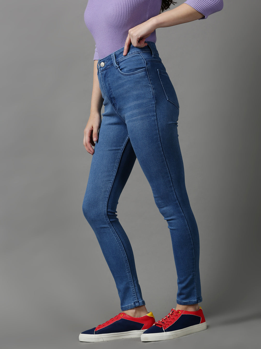 Women's Blue Solid Skinny Fit Denim Jeans