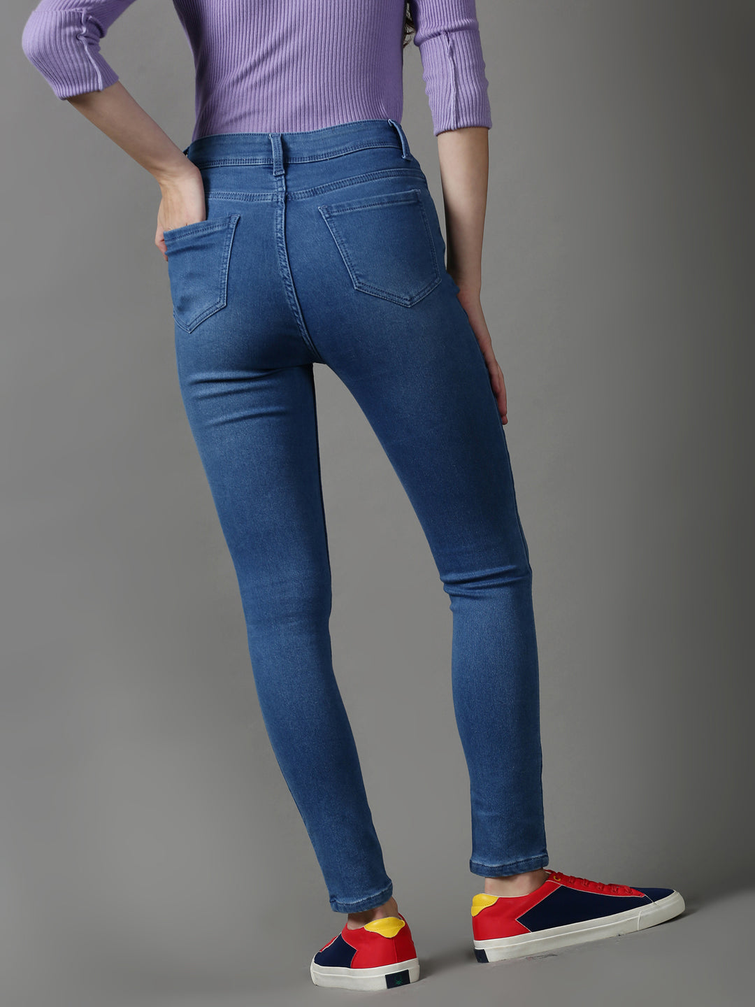 Women's Blue Solid Skinny Fit Denim Jeans