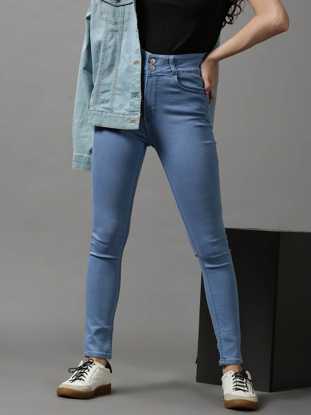 Women's Blue Solid Skinny Fit Denim Jeans