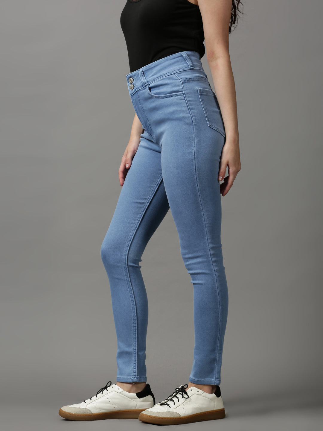 Women's Blue Solid Skinny Fit Denim Jeans