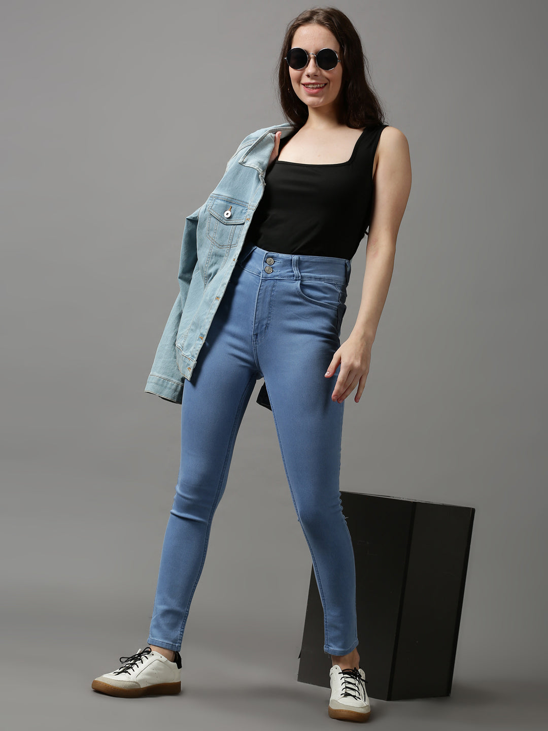 Women's Blue Solid Skinny Fit Denim Jeans