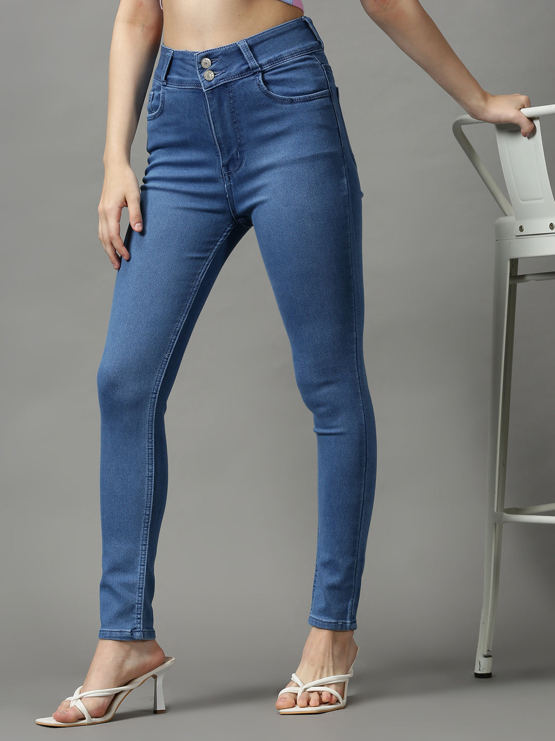 Women's Blue Solid Skinny Fit Denim Jeans