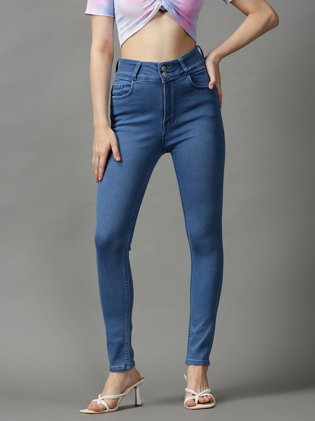 Women's Blue Solid Skinny Fit Denim Jeans