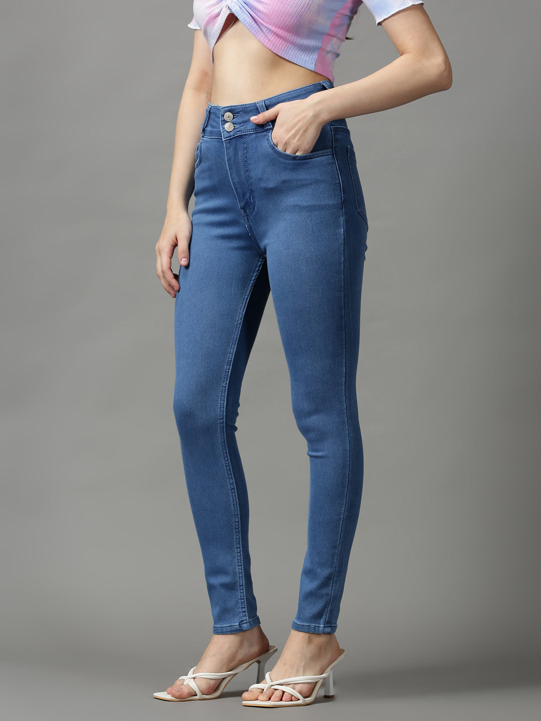 Women's Blue Solid Skinny Fit Denim Jeans