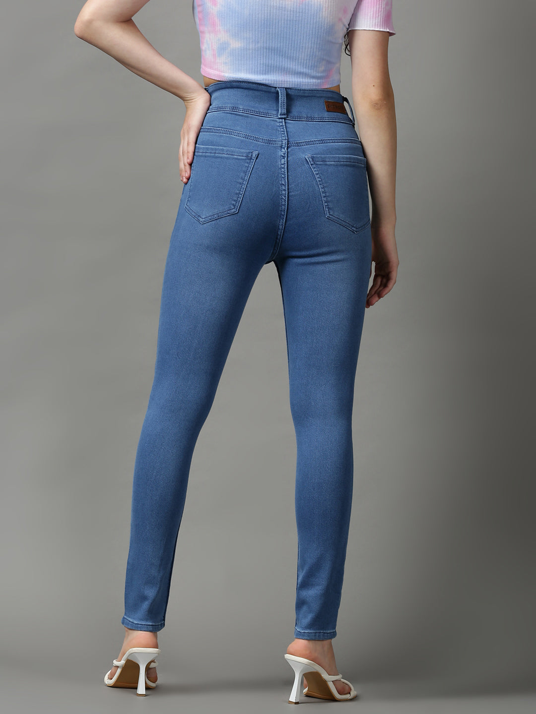 Women's Blue Solid Skinny Fit Denim Jeans