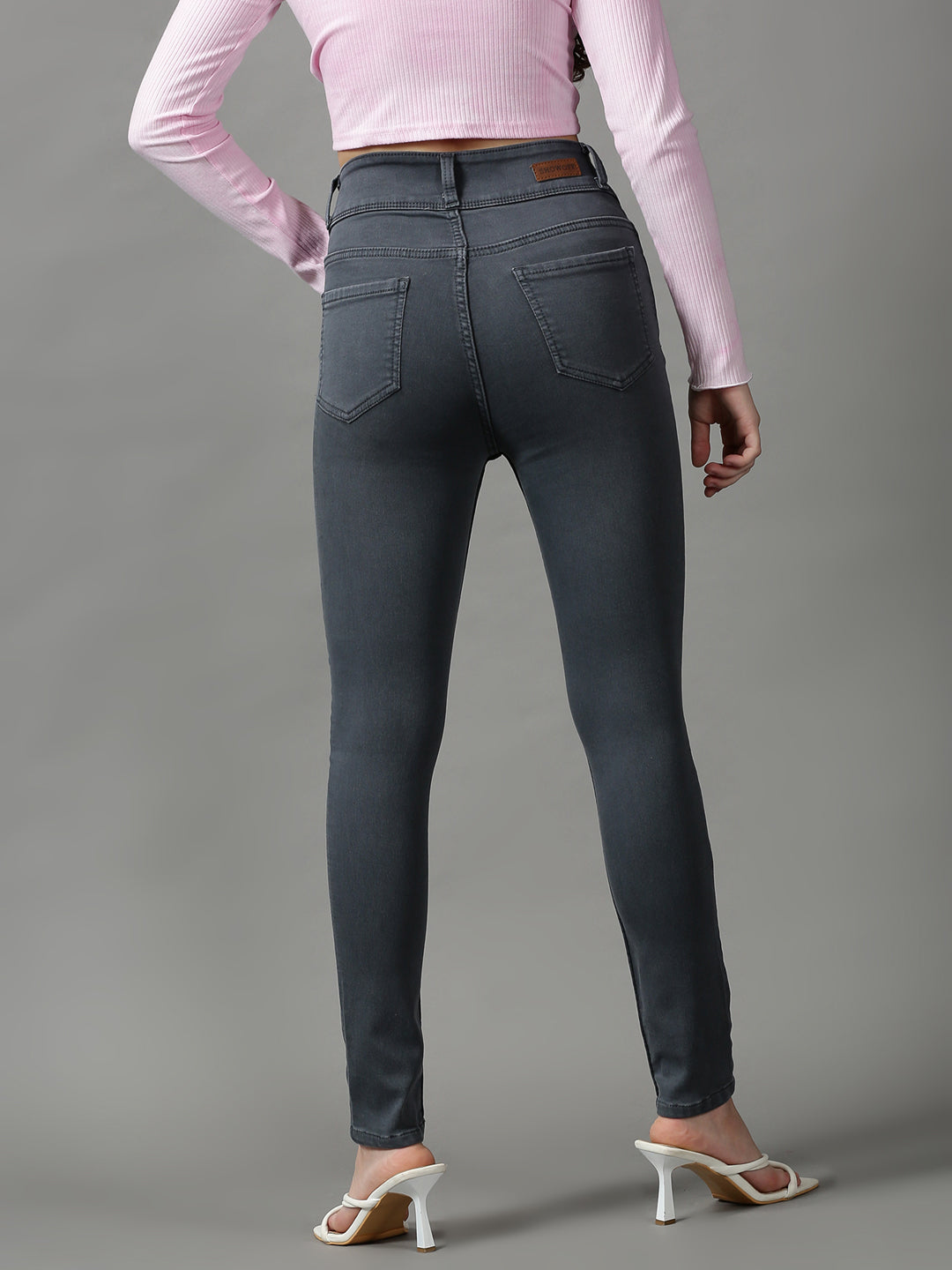 Women's Grey Solid Skinny Fit Denim Jeans